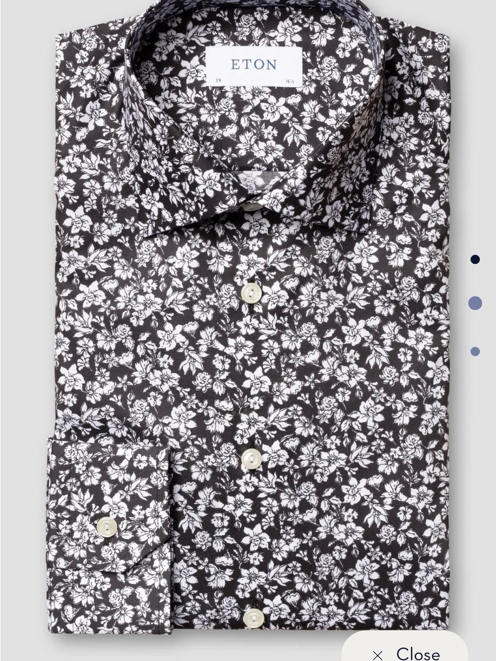 Eton Black Shirt with White Floral Print - Casual Button-Down